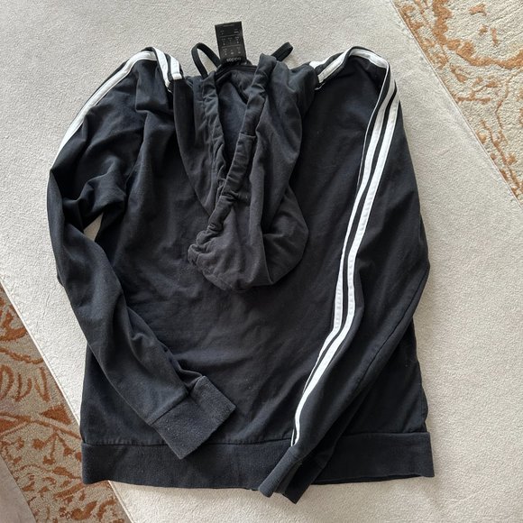 Adidas Women's 3 Stripe Full Zip Up Hoodie Long Sleeve Logo Black Sz M - Picture 5 of 5
